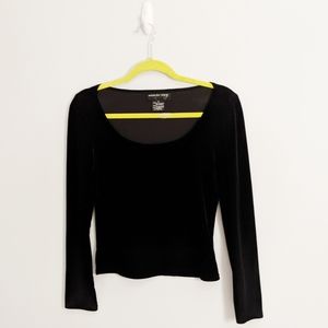 August Silk Velvet Black Scoop Neck Longsleeve Top